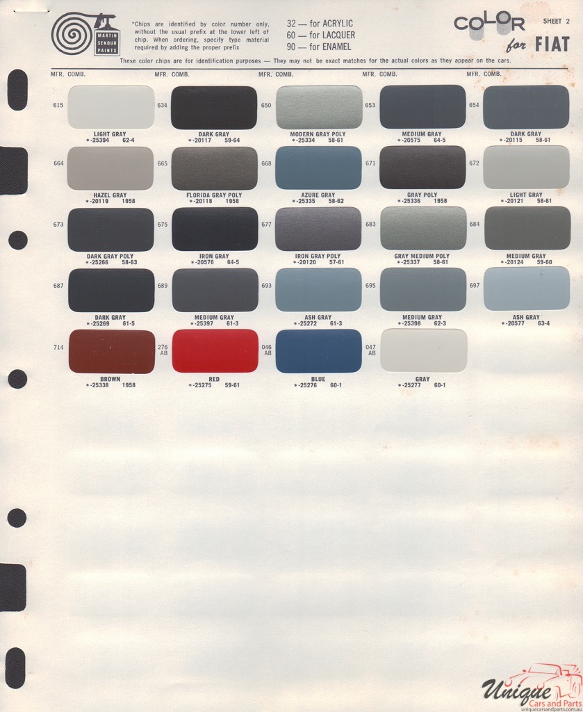 1964 Fiat Paint Charts Martin-Senour 2